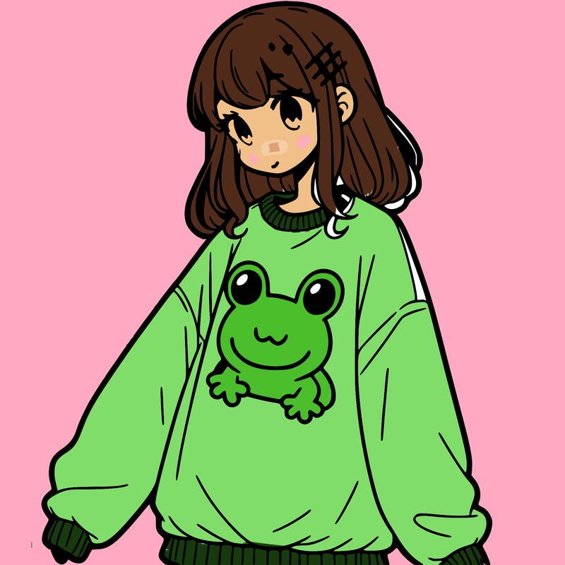 girl wearing frogging sweatshirt