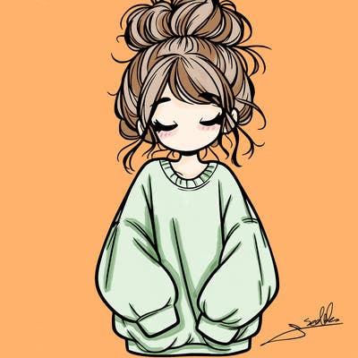 girl with baggy sweatshirt and messy bun