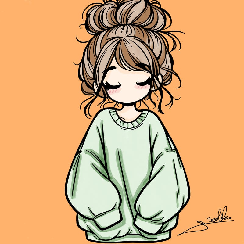 girl with baggy sweatshirt and messy bun
