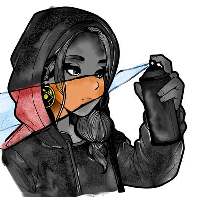 a realistic girl, spray painting