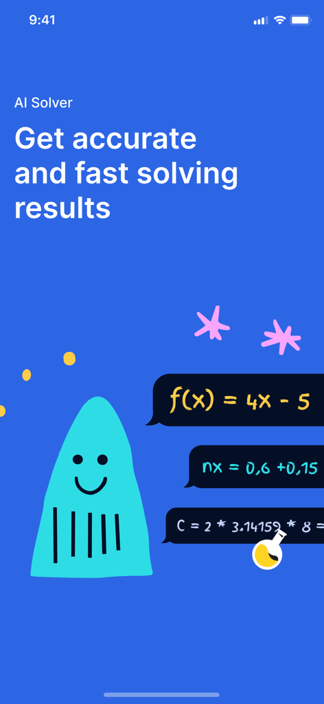 Answer AI mobile app interface showing math solving capabilities and fast results