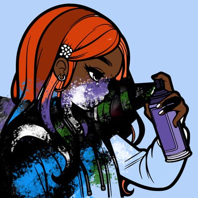 a realistic girl spray painting