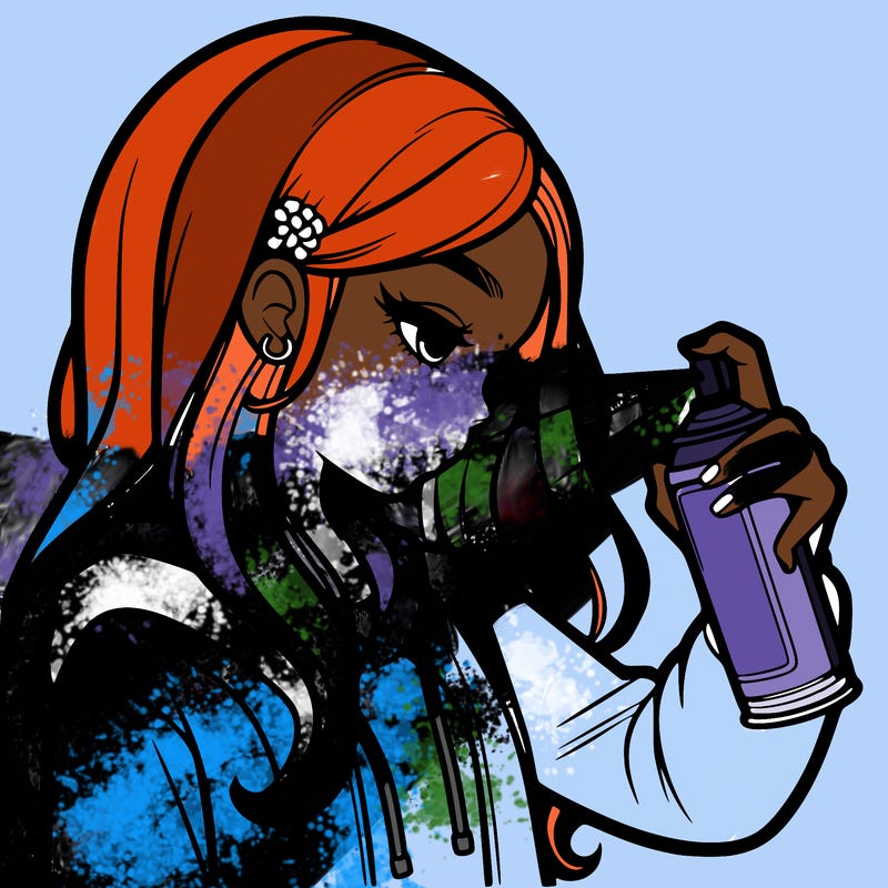 a realistic girl spray painting