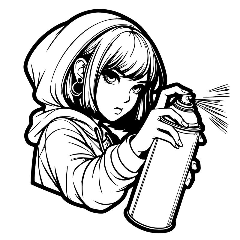 realistic girl spray painting