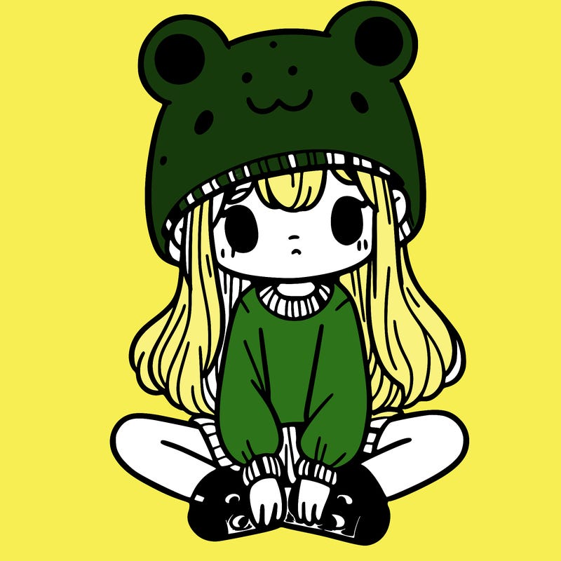 a girl wearing a frog hat and some frog socks