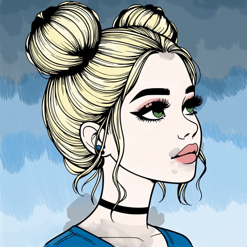 realistic girl with buns on the top of her head
