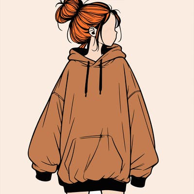 realistic girl with a oversized sweatshirt on and a bun