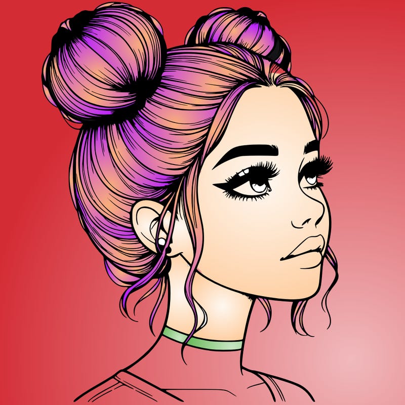 realistic girl with buns on the top of her head