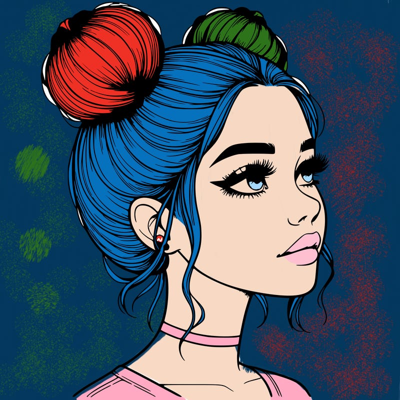 realistic girl with buns on the top of her head