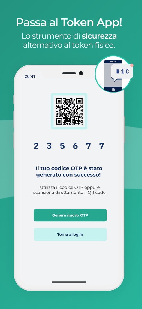 YouBusiness App - YouBusiness App interface for generating a secure OTP code and QR code