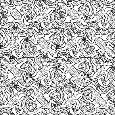 Unleash your inner artist with this captivating reptile tessellation coloring page, where lizards and snakes form an endless, interwoven pattern. This intricate design promises hours of creative engagement and a unique artistic challenge.
