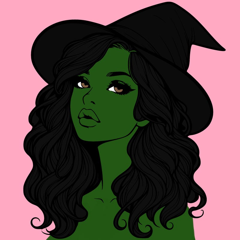 realistic witch girl with wavy hair and lips