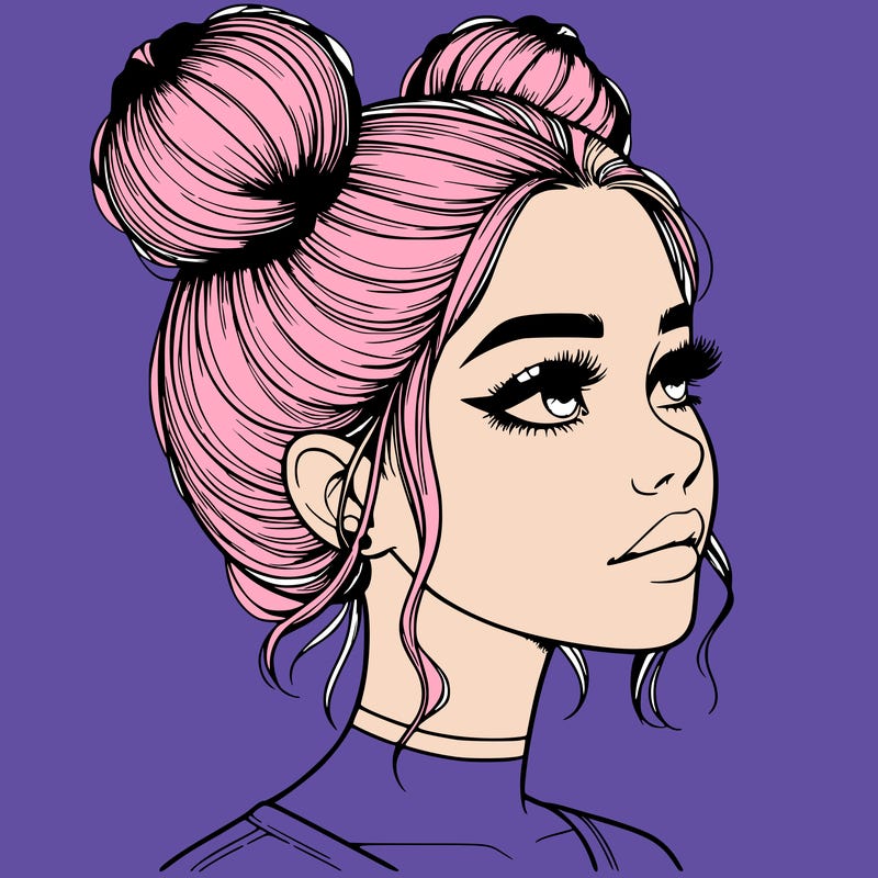 realistic girl with buns on the top of her head