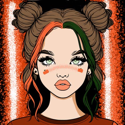 realistic girl with two buns in hair and lips