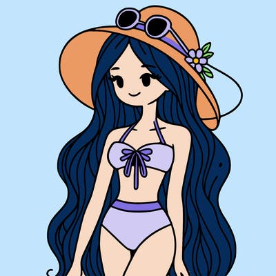 a girl in a bikini with long hair