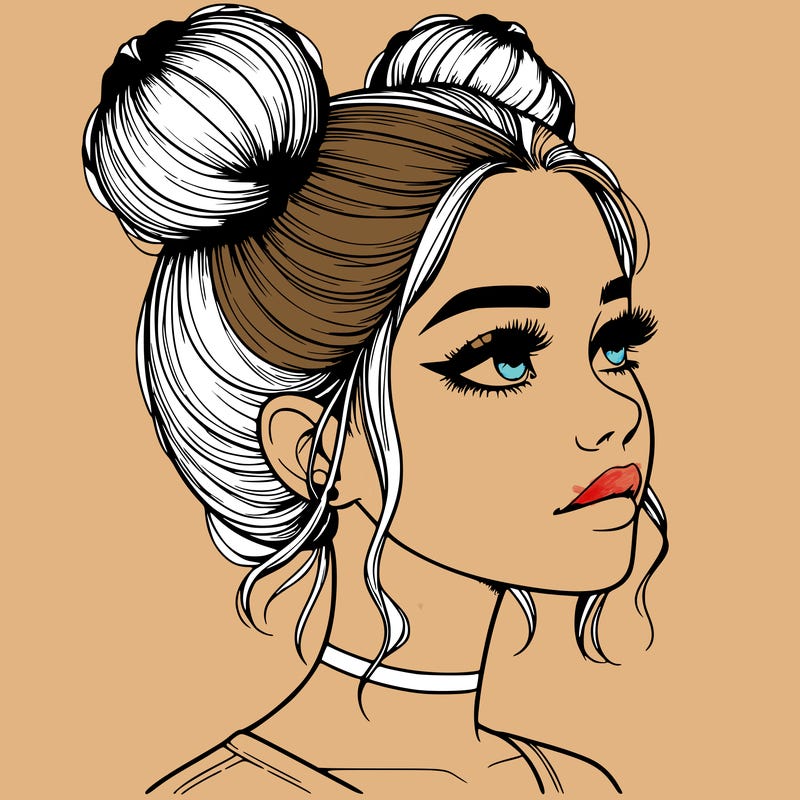 realistic girl with buns on the top of her head