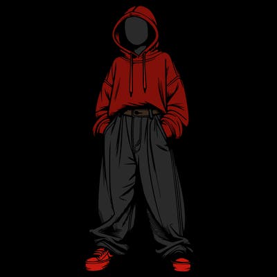 realistic girl with baggy jeans and a hoodie