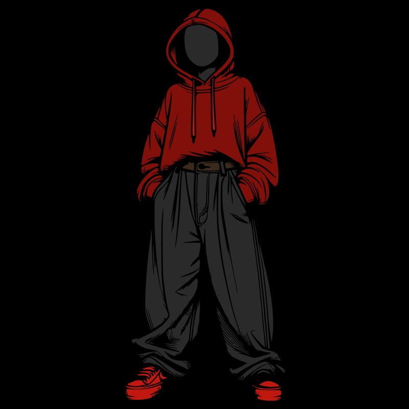 realistic girl with baggy jeans and a hoodie