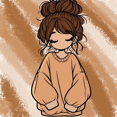 girl with baggy sweatshirt and messy bun