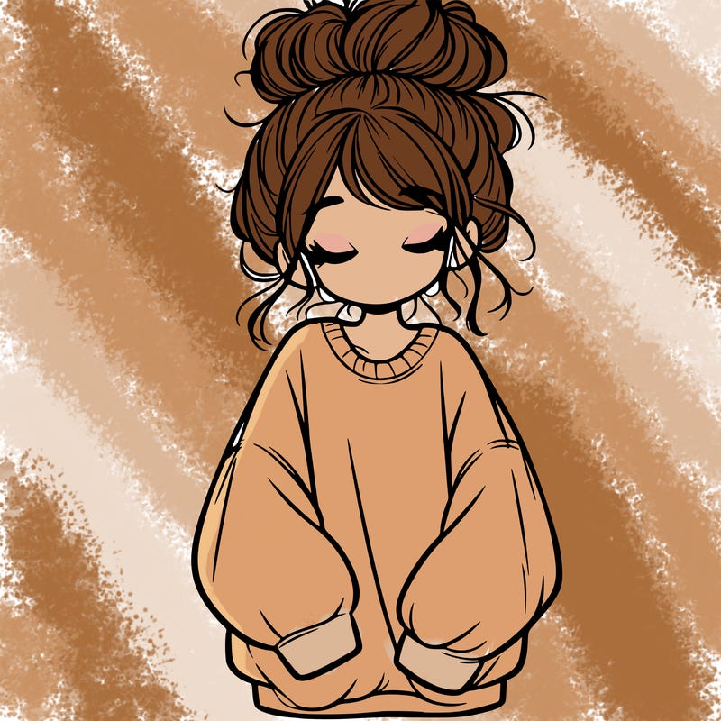 girl with baggy sweatshirt and messy bun