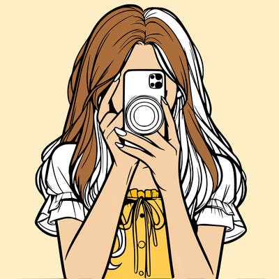 a realistic girl holding her phone taking pictures