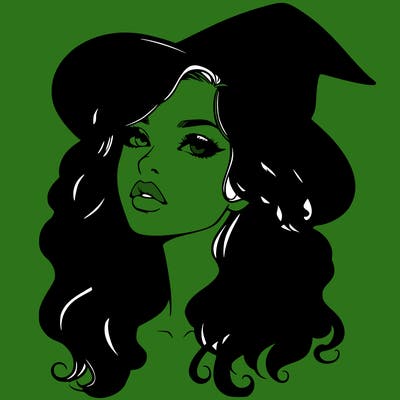 realistic witch girl with wavy hair and lips