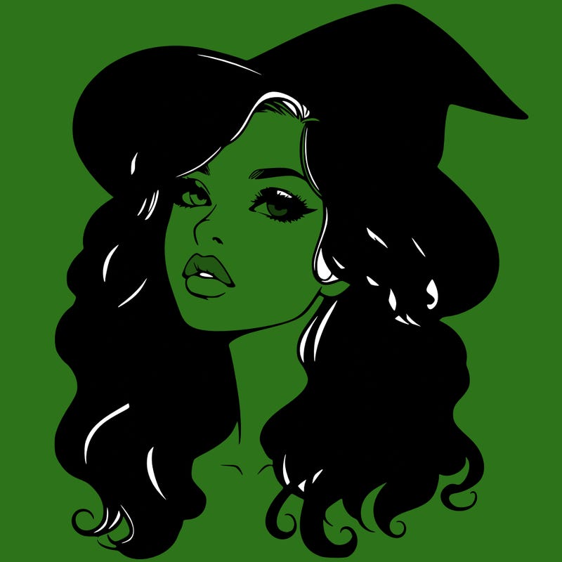 realistic witch girl with wavy hair and lips