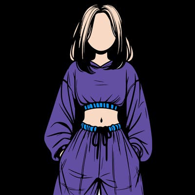 realistic girl faceless with baggy pants and a crop top