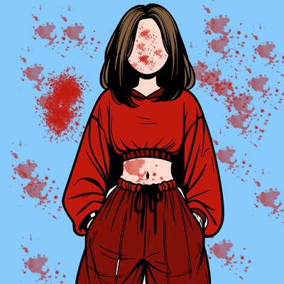 realistic girl faceless with baggy pants and a crop top