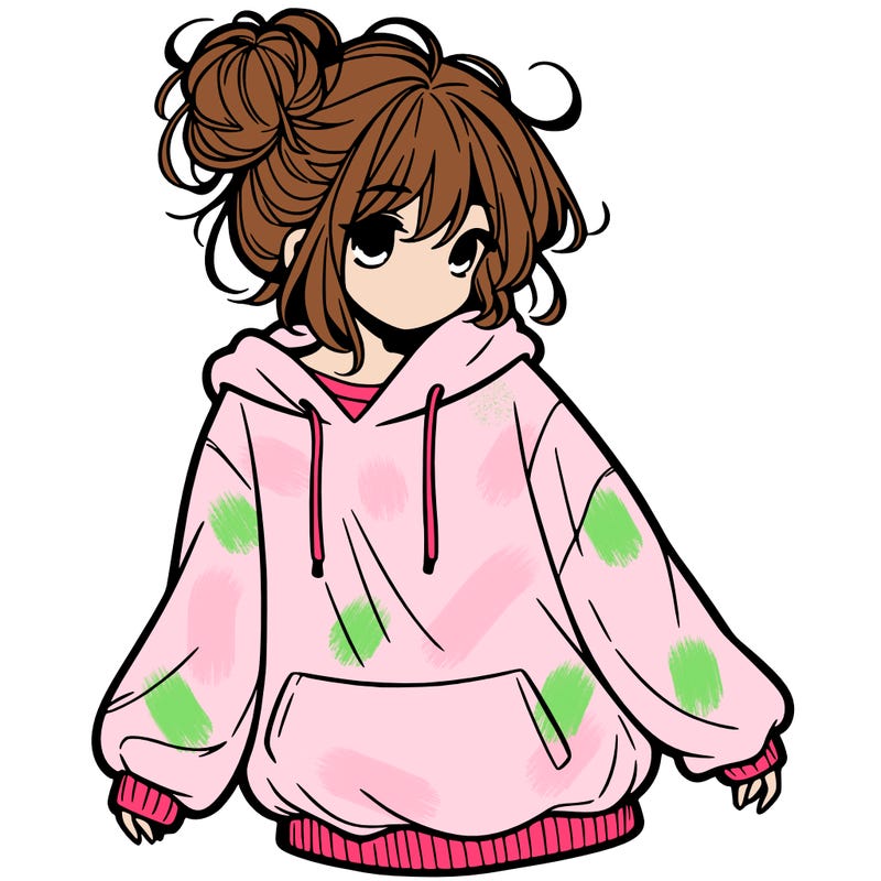 girl with baggy sweatshirt and messy bun