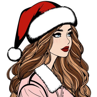 realistic girl in santa hat
