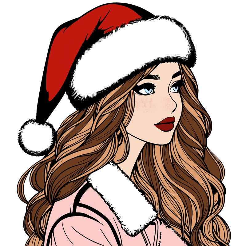 realistic girl in santa hat