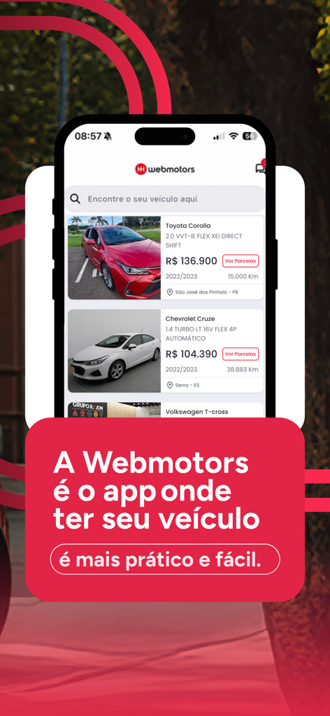 Webmotors-Mobil-App mit Autolisten zum Verkauf mit Fahrzeugdetails und Preisen