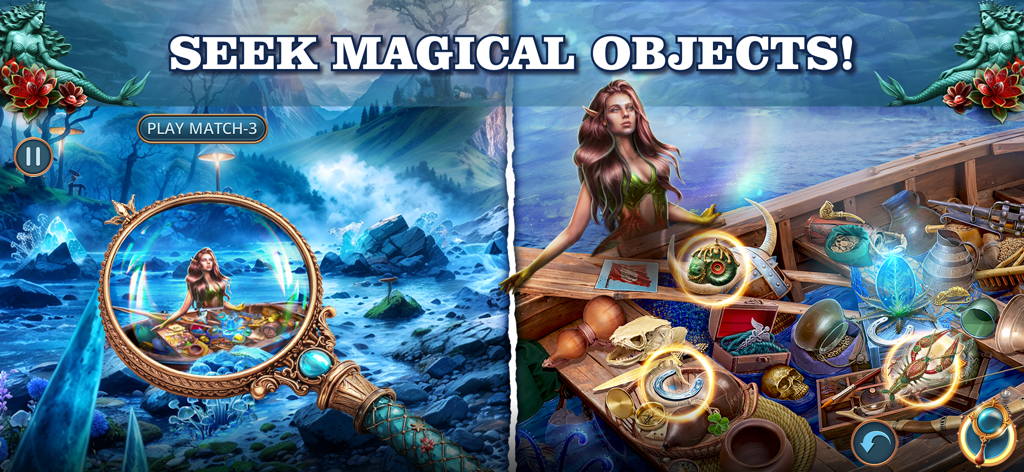 Hidden Objects: Journey F2P - Una pantalla de juego de objetos ocultos que muestra un personaje y varios objetos para encontrar en un barco