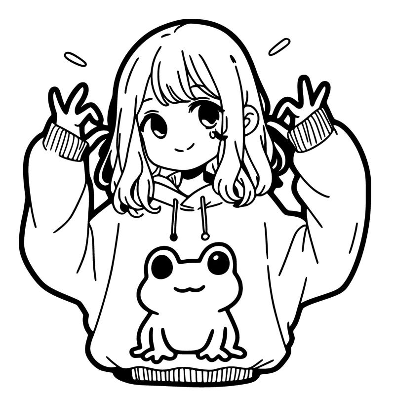 girl wearing frogging sweatshirt