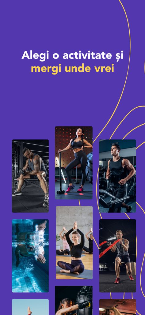 Collage showing different sports and fitness activities available in the ESX app