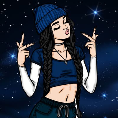 realistic teenage girl with braids and a beanie and crop top doing 🫶🏼