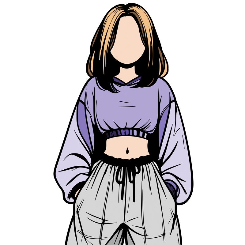realistic girl faceless with baggy pants and a crop top