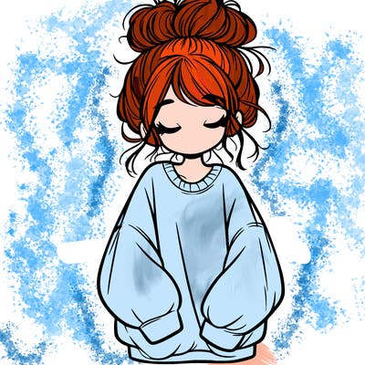 girl with baggy sweatshirt and messy bun
