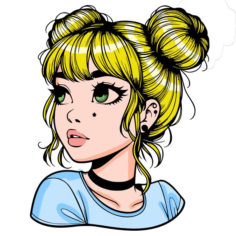realistic girl with spacebuns