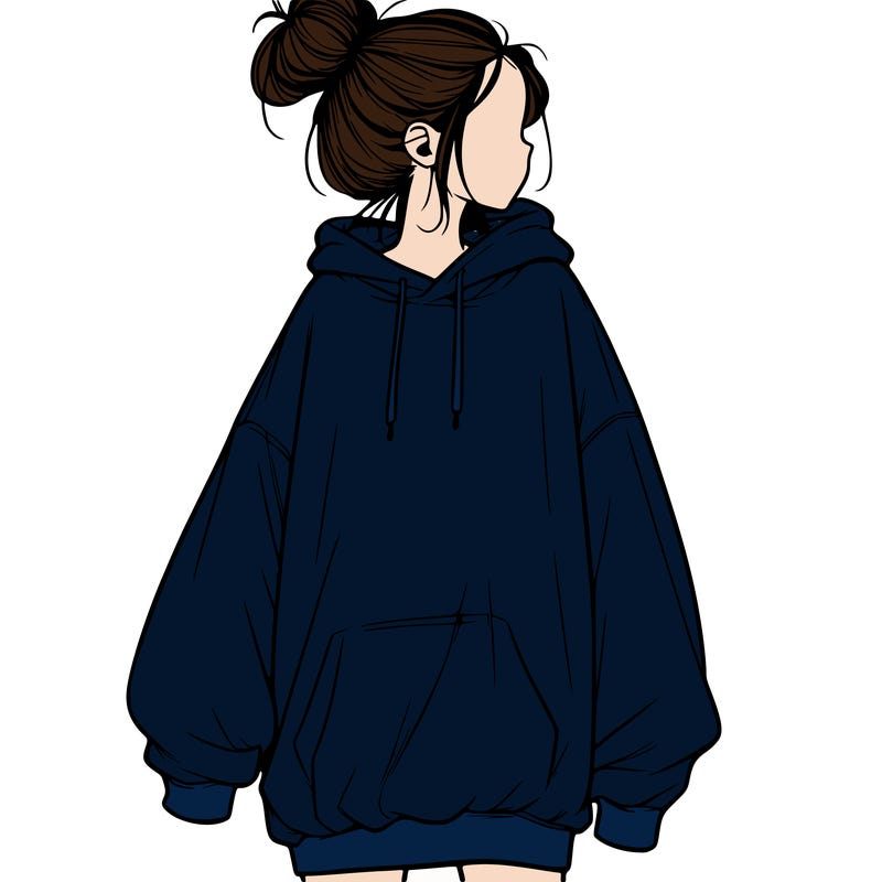 realistic girl with a oversized sweatshirt on and a bun