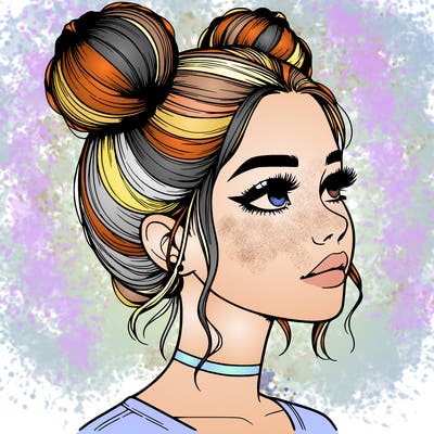 realistic girl with buns on the top of her head