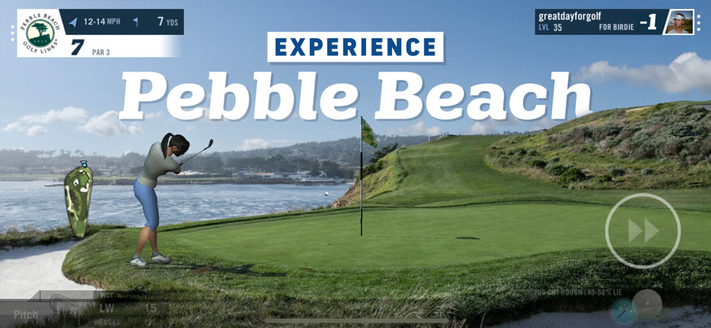 WGT Golf: Realistic Golf Game - Realistic golf simulation gameplay at Pebble Beach in WGT Golf.