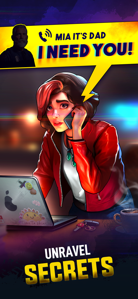 Mia receives a desperate phone call from her father in a post-apocalyptic setting from Merge 2 Survive.