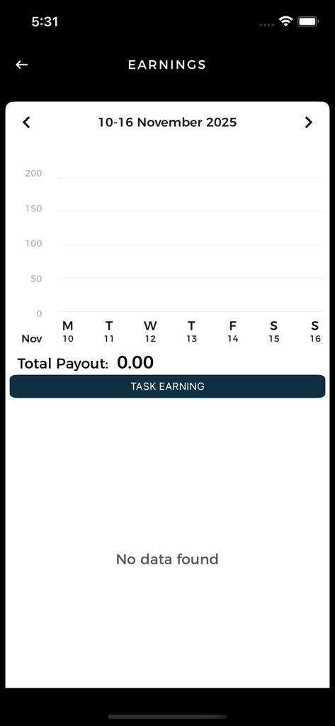 Earnings screen in the Ultra Agent app showing a weekly payout chart and task earnings overview.