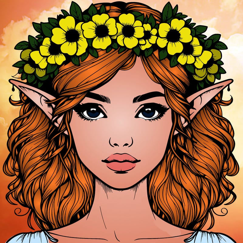 realistic female elf with flower crown