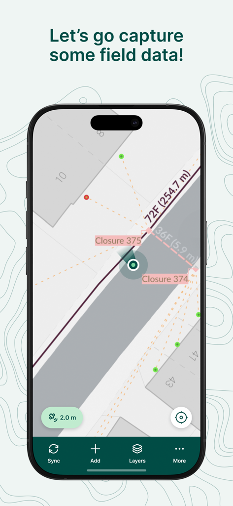 Mergin Maps app interface displaying field data capture and survey measurements on a map