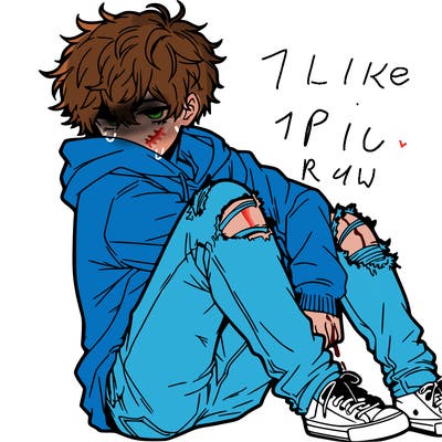 a male hoddie ripped jeans messy hair anime