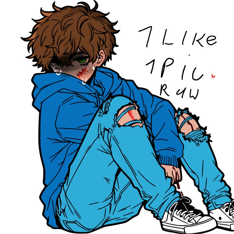 a male hoddie ripped jeans messy hair anime