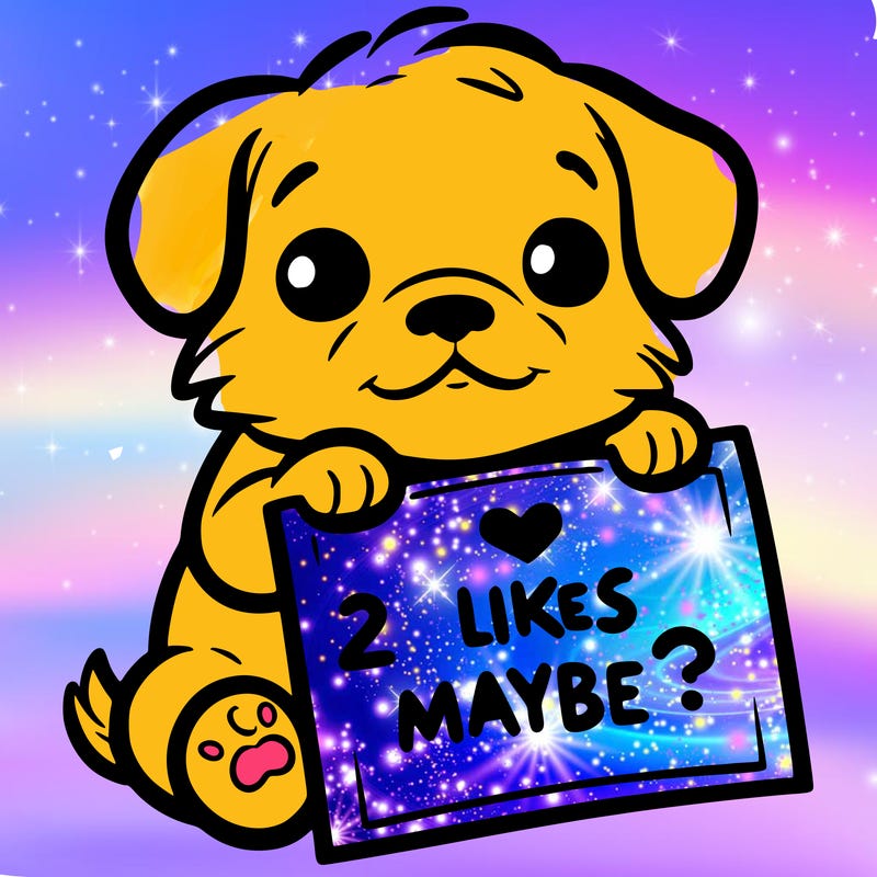 a puppy holding a sign that says 2 likes maybe?
